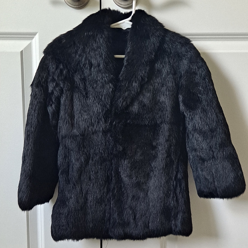 Vintage Little girls black rabbit fur jacket